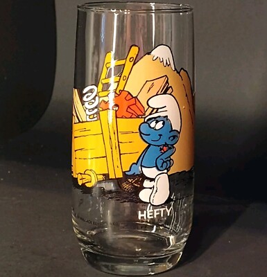 Authentic Smurfs Vintage Drinking Glass Hefty Peyo 1982