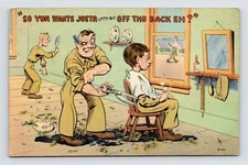 "Just A Little Off The Back Eh?" - Army Military Humor Haircut- A Linen Postcard
