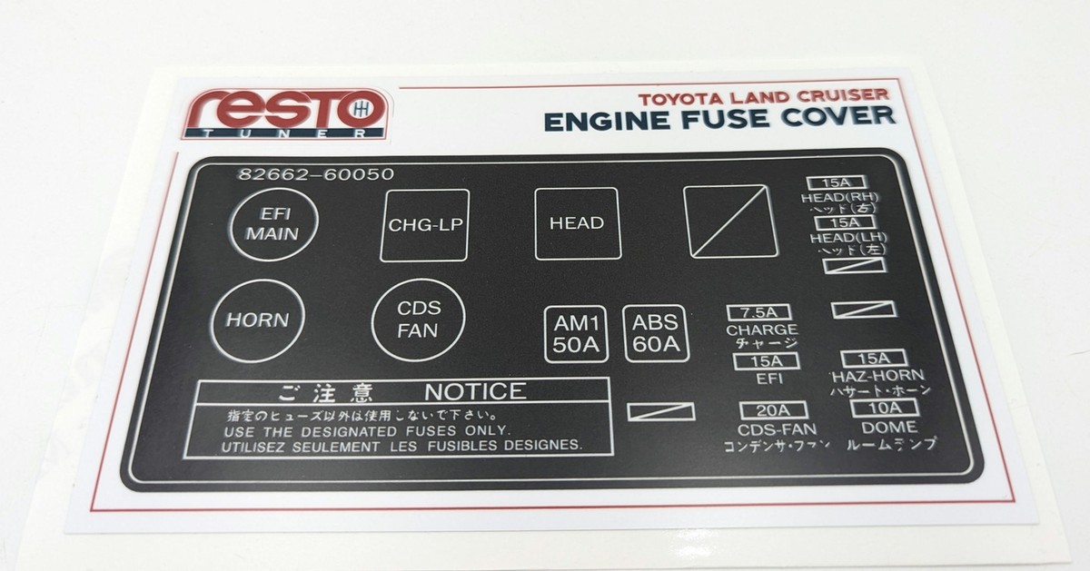 90-97 Toyota Land Cruiser Replacement Fuse Box Decal 60050 80