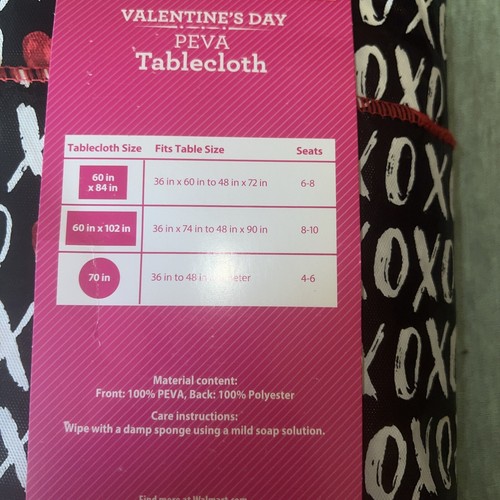 Vinyl Tablecloth Way to Celebrate Valentine's Day XO Lips Hearts 60x102in PEVA - Picture 5 of 5