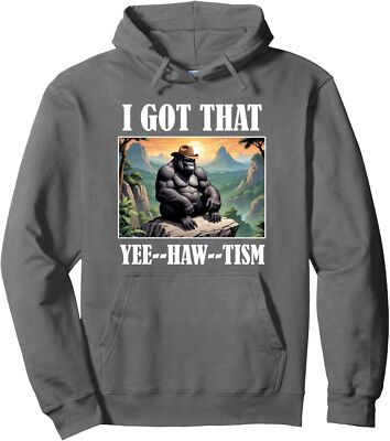 Funny I Got That Yee Haw Tism Gorila Meme Brainrot Unisex Hooded Sweatshirt