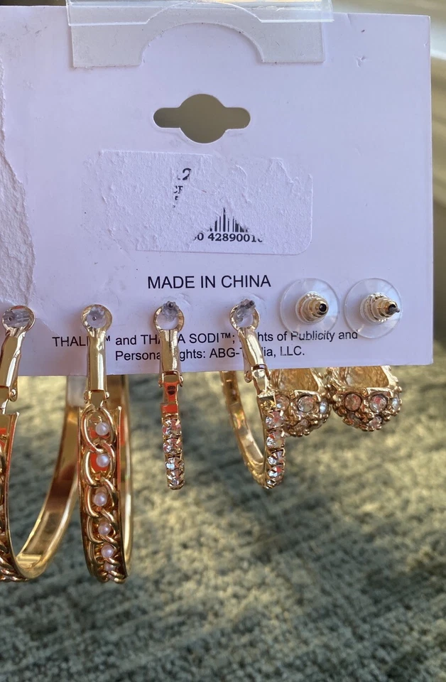 Pendientes de aro Thalia Sodi aspecto de cristal y perlas | Juego de 3 tonos dorados | Nuevos Foto 3 de 4