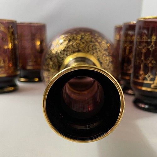 Atemberaubende venezianische Amethyst Karaffe mit 5 Gläsern, vergoldet in Gold - Bild 8 von 12