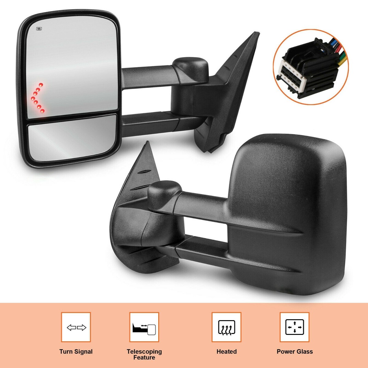 Switchback Towing Mirror For Silverado Sierra - Compatible With 2007-2013 Chevy Silverado GMC Sierra Tow Mirror With Power Adjusted Heated Glass Running Light Turn Signal Light Backup Lamp Black In - Foto 3
