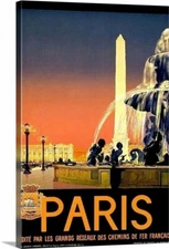 A Retro Paris Travel Poster Stretched Canvas Wrap Print Vintage Painting