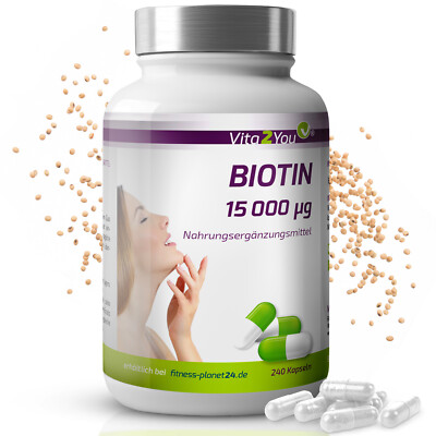Vita2You Biotin 15.000µg - 240 Kapseln - 15mg Vitamin B7 - Für Haut und Haare