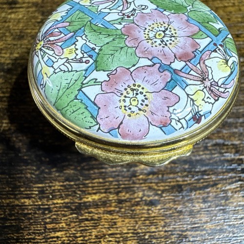 Halcyon Days Enamels “Pink Flowers Blue Trellis” Basket Style Small Trinket Box - Picture 12 of 12