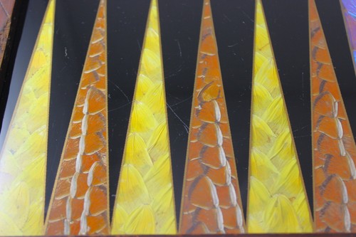 Vintage Butterfly Wing Backgammon Board Wood Frame Glass Top 17.5" **Condition - Picture 5 of 17