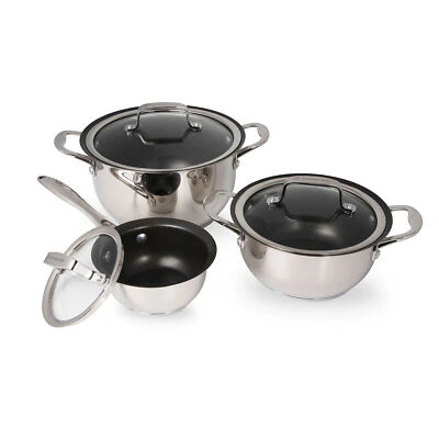 Wolfgang Puck 6-Piece Stainless Steel Pots and Pan Set; Scratch-Resistant