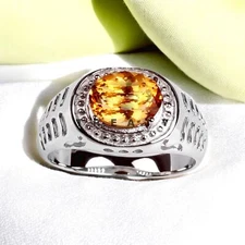 Citrine Oval Cut Gemstone With 925 Sterling Silver Ring For Men's #476