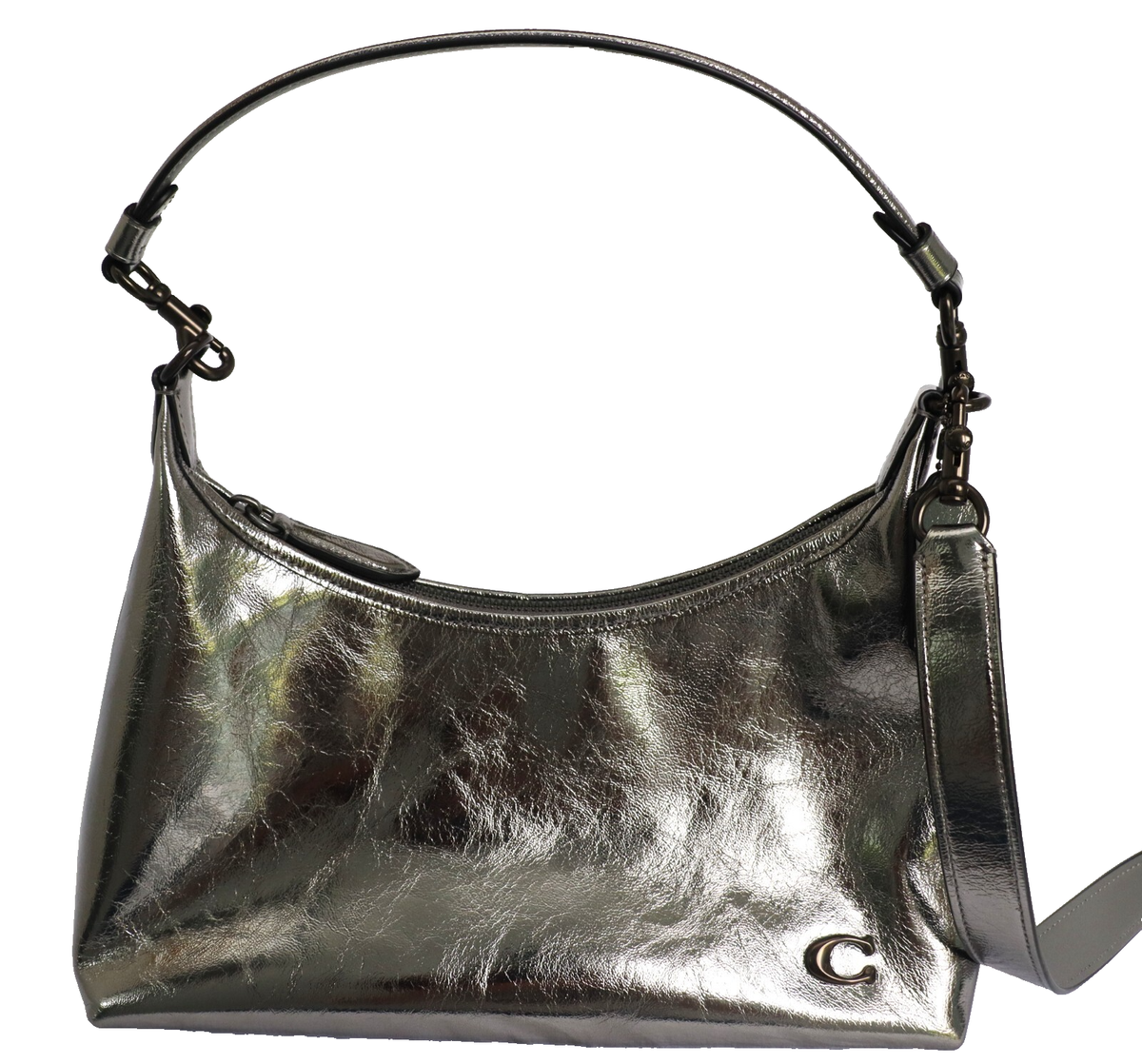 COACH Juliet Anthracist Pewter Metallic Leather Shoulder Bag CW656