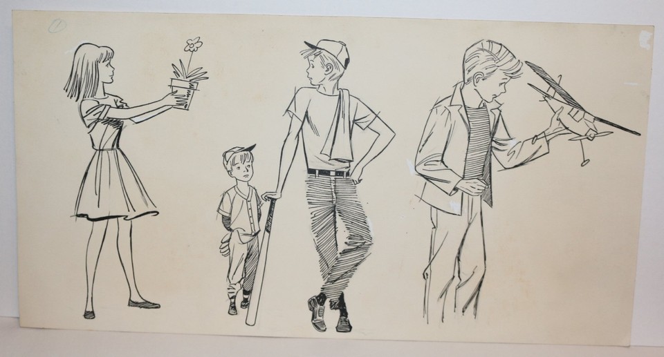 Baseball Kid, Flower Girl, and Model Kit Illos art by George Papp Comic Art
