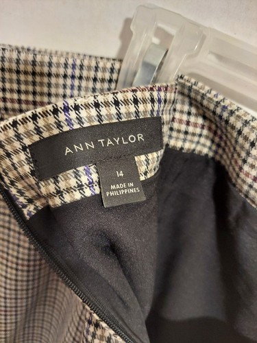 Falda lápiz marinero a cuadros Ann Taylor talla 14 marrón a cuadros hasta la rodilla - Imagen 3 de 6