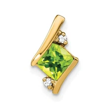 10k Yellow Gold Cushion Peridot and Diamond Chain Slide Pendant