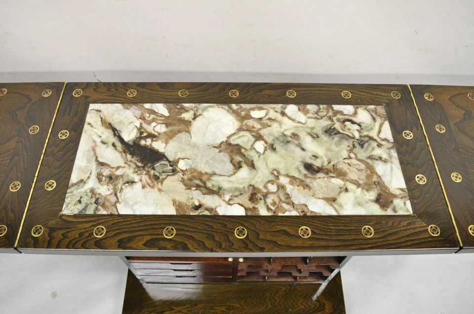 Gabinete de licor chino asiático con tapa de mármol tallado coreano vintage barra seca Foto 4 de 4