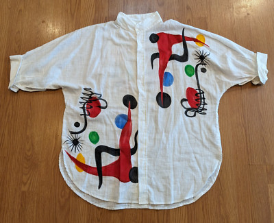 Dilemma Art To Wear Button-Up Shirt Lagenlook Oversized Painted Sheer - One Size