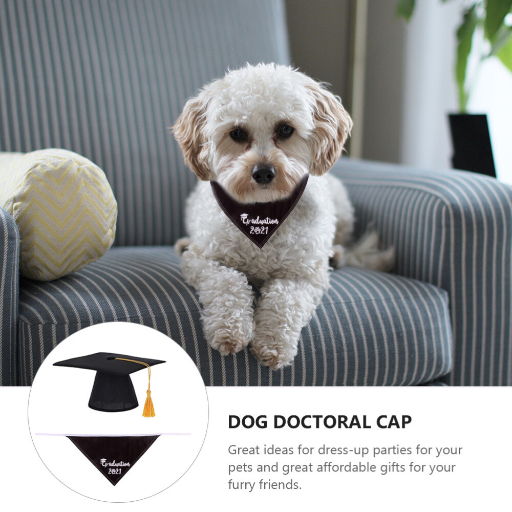 2 Pcs Dog Party Outfit Graduation Hat Saliva Collar Doctoral Cap Bib eBay