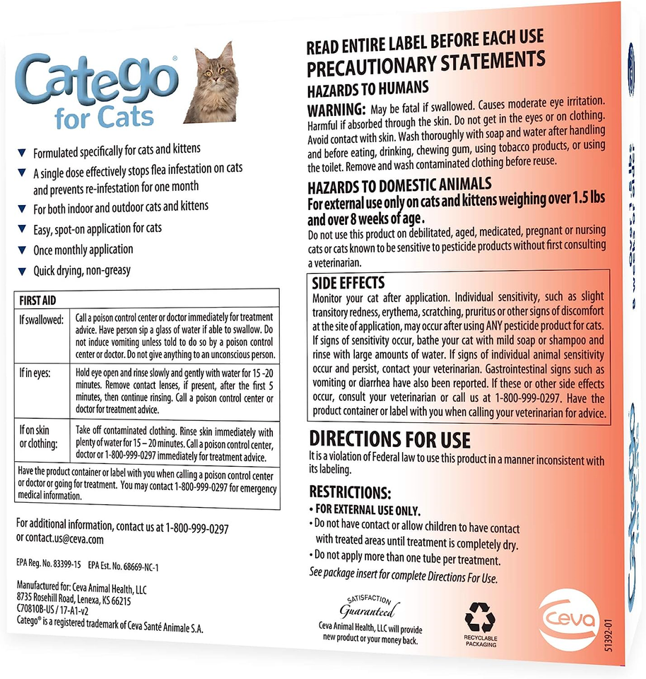 Catego FastActing Flea and Tick Treatment For Cats/Kittens (Over 1.5