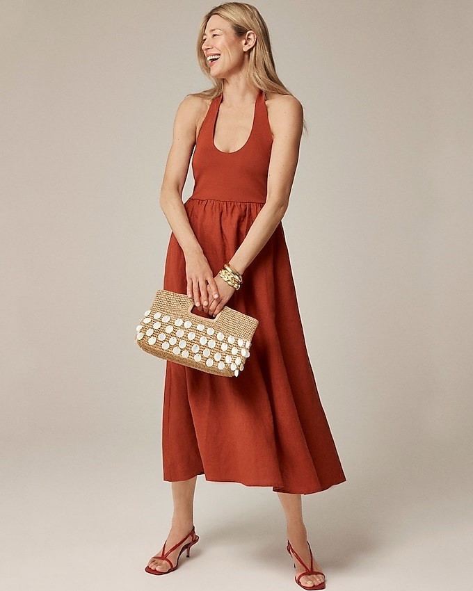 Vestido J.Crew XS Halter Mixy Línea A 100% Lino Bolsillo Falda En Granate Vintage Nuevo con Etiquetas