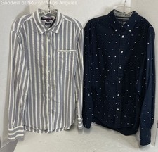 Tommy Hilfiger White/Multicolor Striped  Navy Long Sleeve Shirts Men's Size L