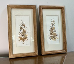 Pair Pressed Dried Flowers Framed Botanical Floral Art Mid-Century Vintage