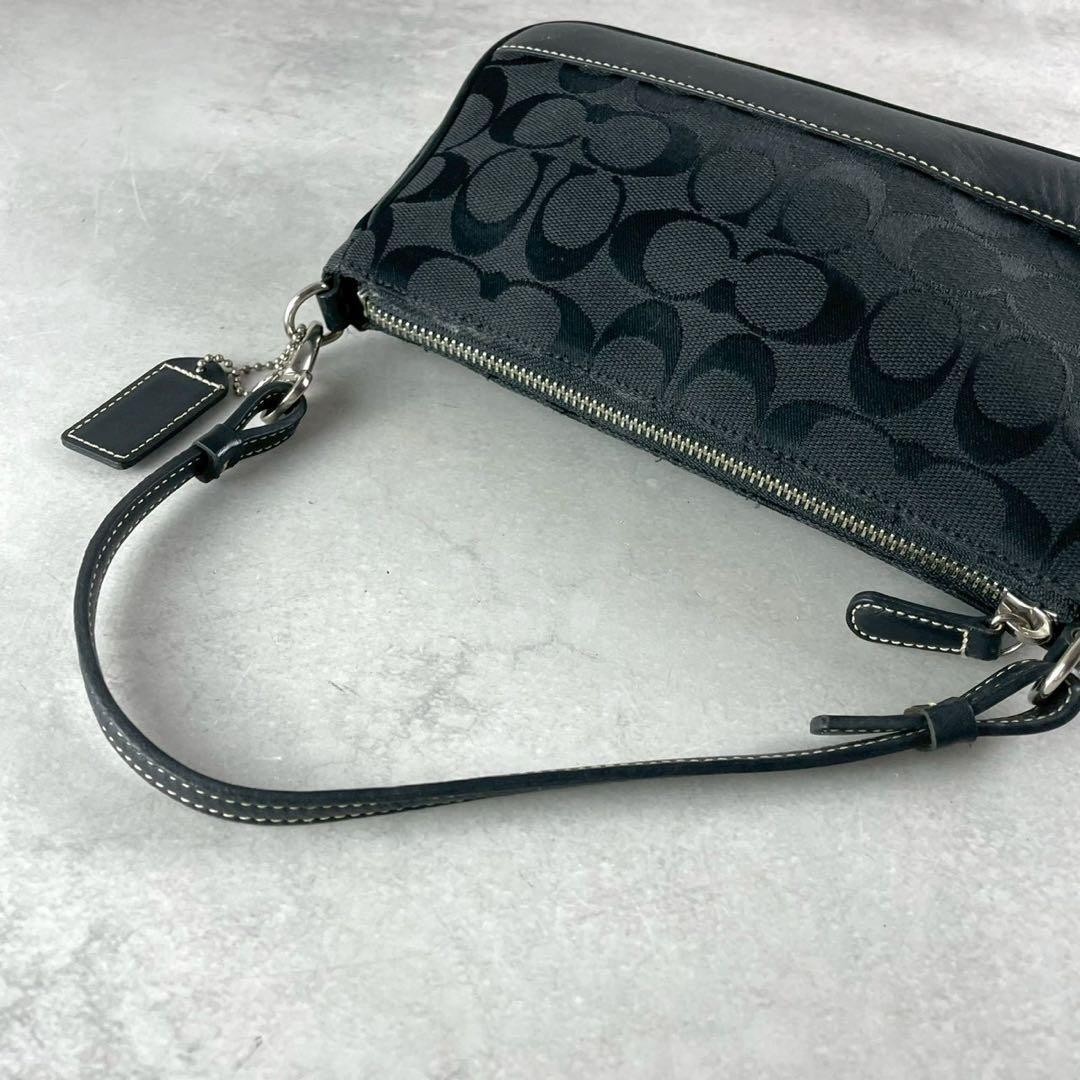 Coach Signature Demi mini Pouch Hand Bag Canvas Leather Black 6094