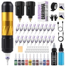 Tattoo Maschine Set kabellos mit 2 Akkus Laser-LED 20 Nadeln für Anfänger und...