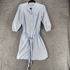 Loft Dress Womens Small Blue 3/4 Sleeve Button Up Tie Waist Shift
