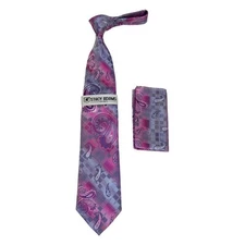 Men's Stacy Adams Necktie and Hankie Set Fancy Design Silky Look SAT9 Pink