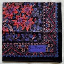 Vintage Handkerchief Black Cotton Abstract Floral Art Tribal Pocket Square 16"