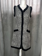 Vtg 60’s Mr. Roberts Quilted Geometric Pattern Shift Dress,  Silver White Blk Sm