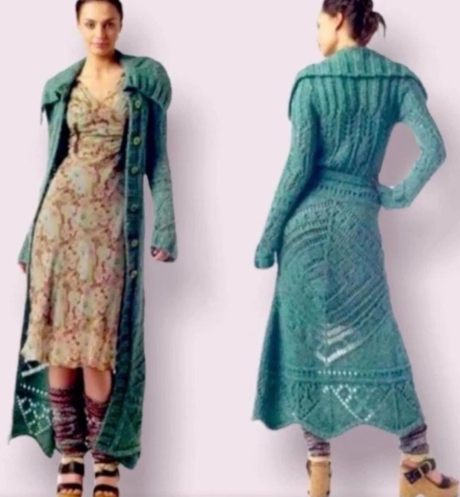 Free People Budapest Daydream Cardigan Teal Open Knit Duster Maxi Sweater-Sz S - Image 2 of 4