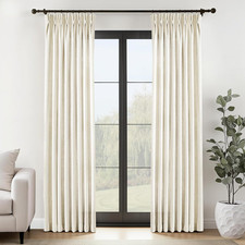 Natural Linen Curtains 90" Long, 2 Panels, Semi-Sheer, Farmhouse Style