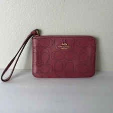 Coach Corner Zip Wristlet In Perforated Signature Leather Rouge NWOT
