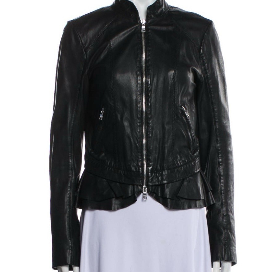 Marissa Webb Biker Jacket Size XS Lamb Leather Ruffle Peplum Flirty  Goth