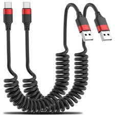 Coiled USB C Cable for Car, 2 Pack Type C Coiled Cable Fast Charging, USB to USB