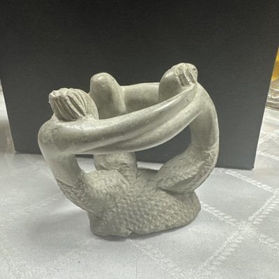 Vintage Carved Stone Sculpture Circle Of Friends Heavy 