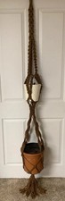 VTG 70  s Macrame Jute Brown Double Plant Hanger Large Planter 85  BOHO