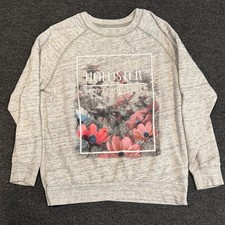Hollister Heather Gray Pullover Sweatshirt Floral Women's Sz S Cozy