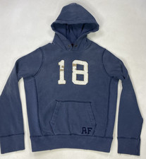Abercrombie & Fitch 18 Logo Pullover Pesante Felpa con Cappuccio Uomo Blu Medio Y2K