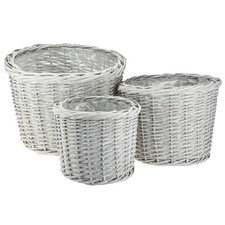 White Grey Plant Basket Set with Foil Ø43-28cm Set of 3 Shabby Chic