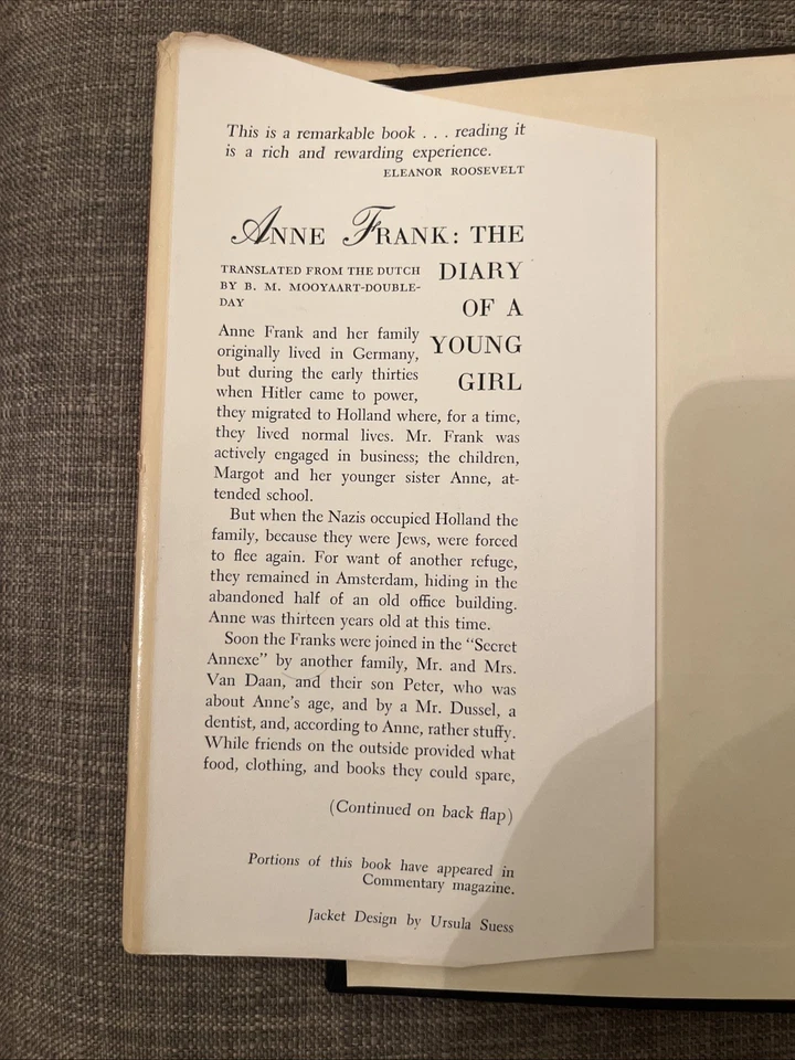 RARE 1952 American 1st Edition ANNE FRANK: DIARY OF A YOUNG GIRL w/DJ - Image 3 of 4