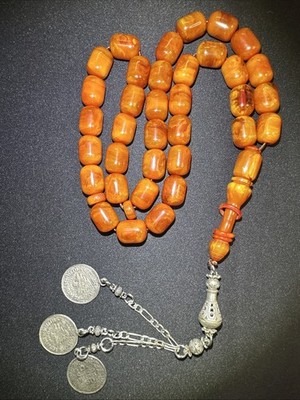 New Bakelite Sandalus, Misky , Prayer beads Misbaha , 35 Beads Silver  Tassel