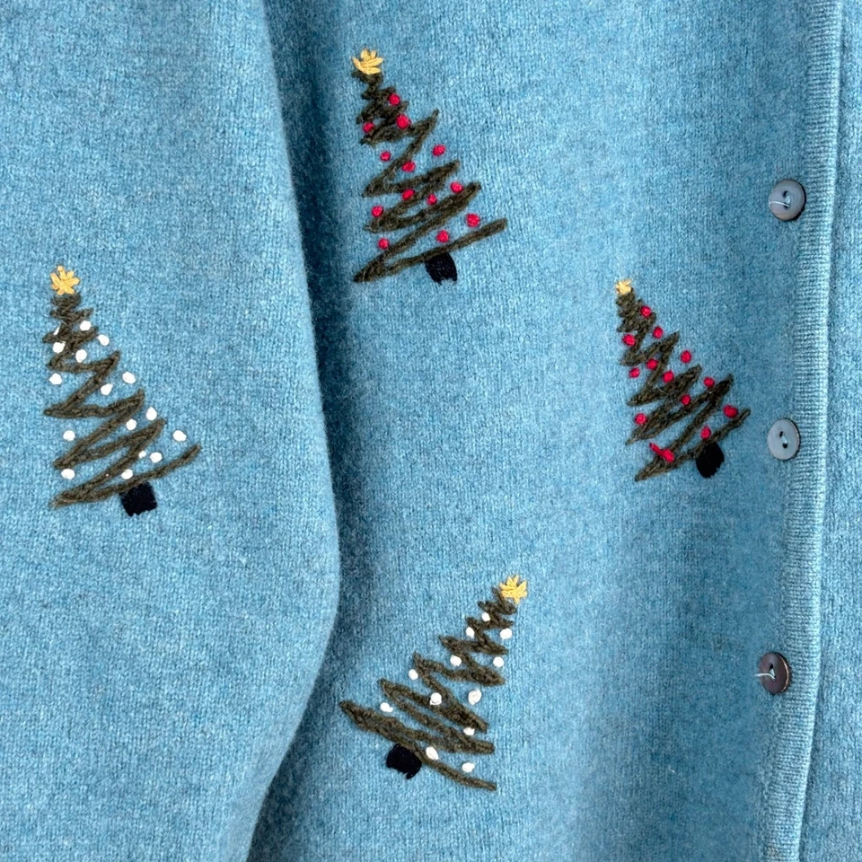 Cárdigan de Navidad de lana bordado L árboles cabaña neutro abuela esquí vacaciones Foto 3 de 4