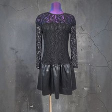 Y2K Pinky Womens Black Lace and Faux Leather Mixed Media Mini Dress Size L