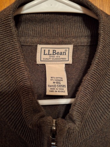 L.L Bean Cashmere Cotton Blend Full Zip Cardigan Sweater Men's Medium Preppy - Picture 3 of 4
