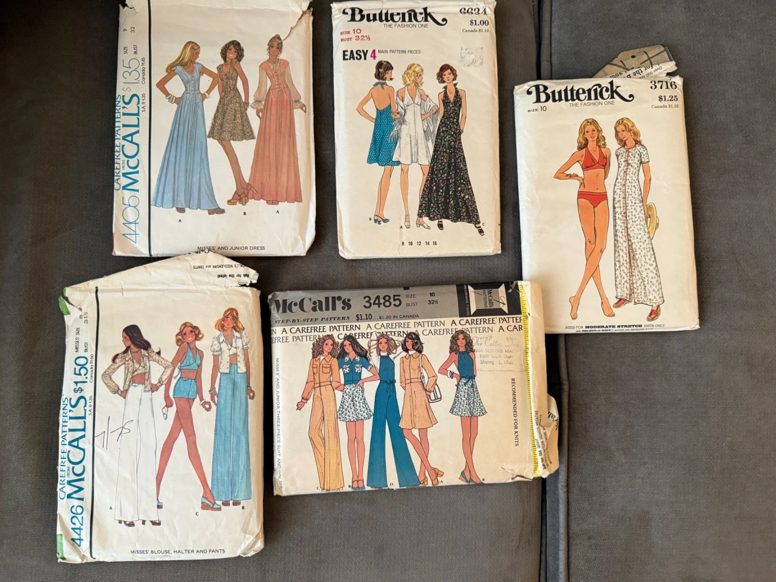 Lot 5 Mod Vintage McCall's 1970's Sewing Patterns Butterick Sz 10 Most Uncut
