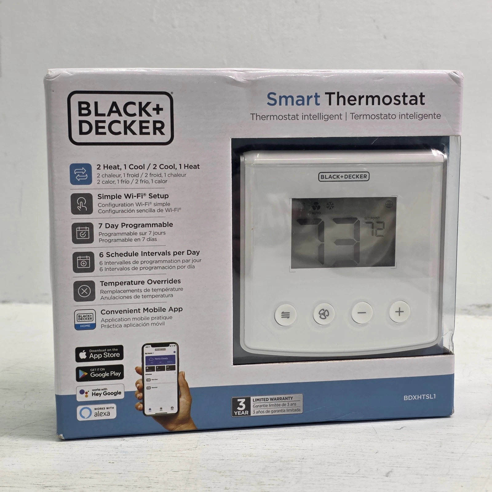 Black + Decker Smart Thermostat Compatible Wi-Fi Set Up Home Thermostat Select