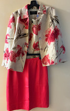DANA BUCHMAN SUIT BLAZER SKIRT TOP LINEN SILK IN BEIGE PINK FLORAL PRINT 10P 8