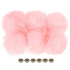6Pcs Fluffy Soft Faux Fur Pom Poms for Hats with Snap Button, Pink